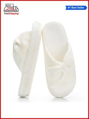 ✨ Chantomoo Memory Foam House Slippers Corduroy Bow Crossbands Open Toe Comfy
